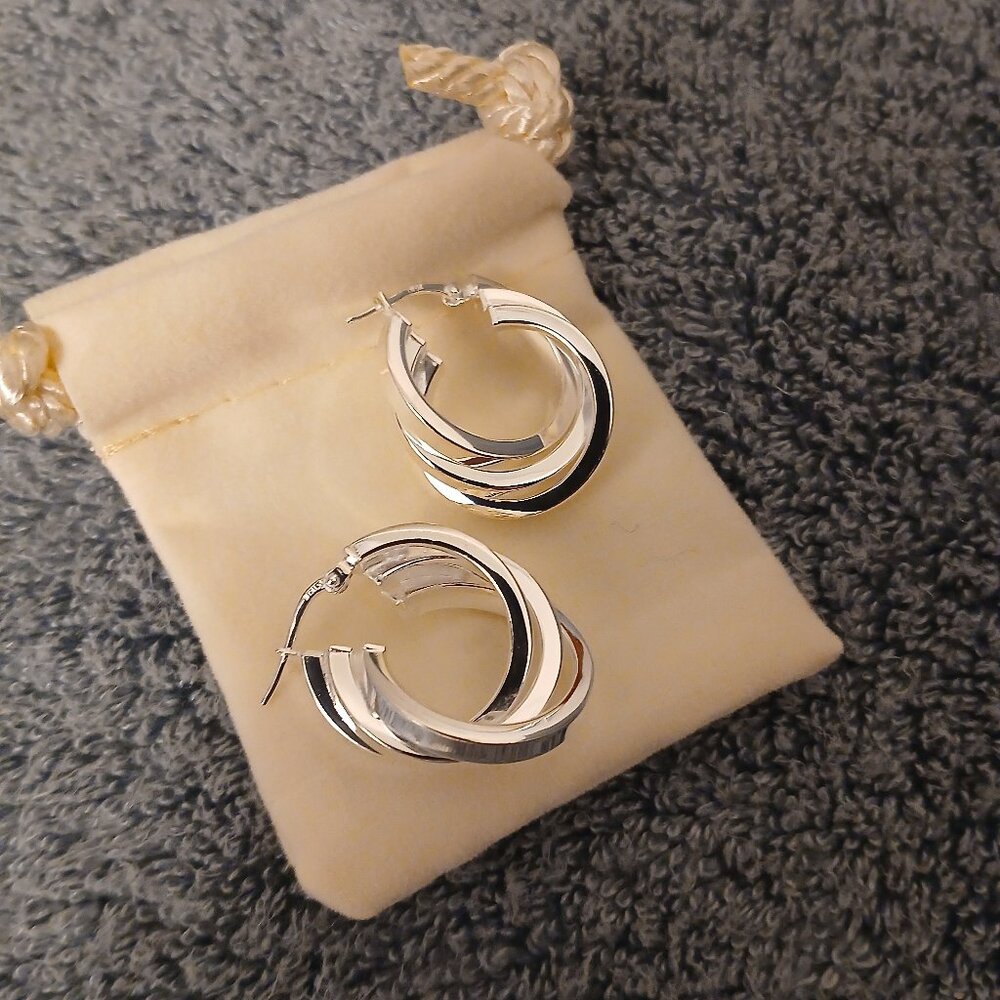 UltraFine Silver Triple Hoop 1" Earrings